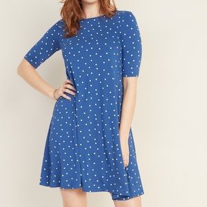 Blue Polka Dot Jersey Swing Dress NWT